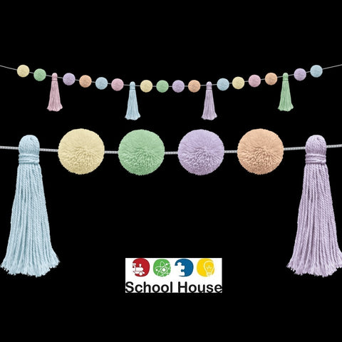 Pastel Pop Poms & Tassels Garland