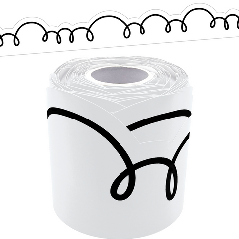 Rolled Border White With Black Squiggles