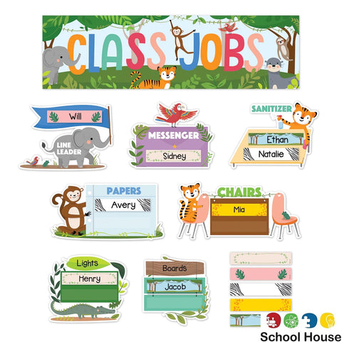 JUNGLE FRIENDS CLASS JOBS MINI BULLETIN BOARD SET