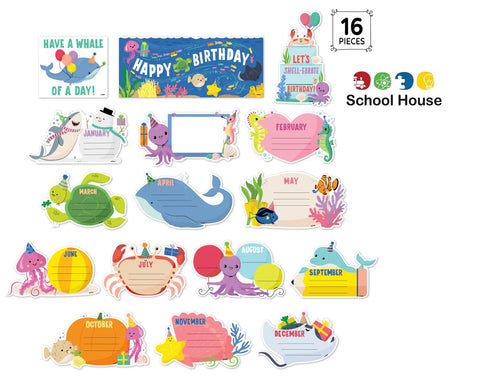 Sea Friends Birthday Mini Bulletin Board Set – Ocean Theme Classroom Birthday Display