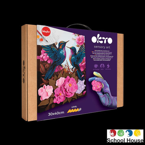 OKTO Hummingbirds in Love – 3D Modeling Painting Kit (Air Clay & Canvas Art Set, Ages 14+)