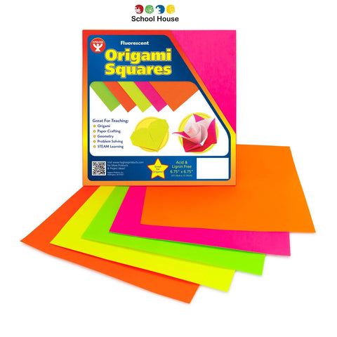Origami Squares – 6.75" Neon Fluorescent Origami Paper Pack (5 Colors, 100 Sheets)