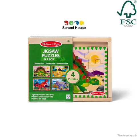 Dinosaurs in a Box Puzzle Set | 4 Wooden 12-Piece Dinosaur Puzzles for Preschool Kids