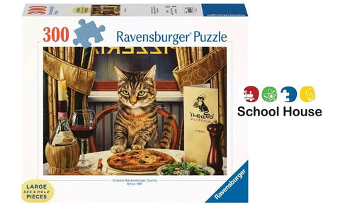 Ravensburger Dinner for One 300 Piece Puzzle – Cat Pizza Restaurant Jigsaw Puzzle with Large Pieces for Adults & Kids Ages 9+