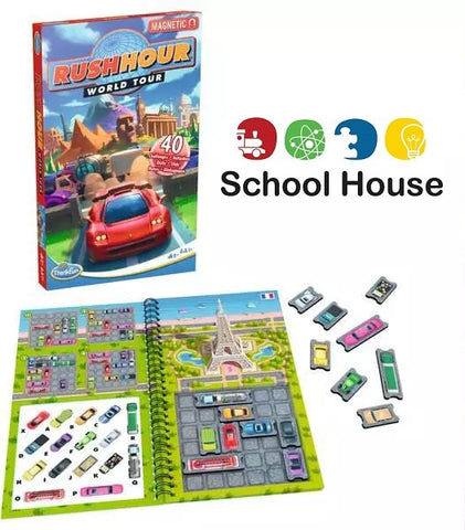 Rush Hour Travel World Tour Logic Puzzle Game – Magnetic Traffic Brain Teaser with 40 Challenges Ages 8+