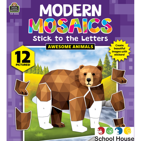 Awesome Animals Modern Mosaics Sticker Art Book – Stick to the Letters Activity with 12 Animal Sticker Puzzles