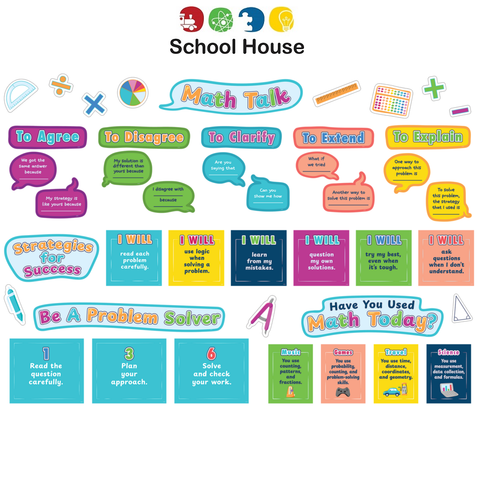 Math Talk Bulletin Board Set – Classroom Math Strategies, Problem-Solving & Critical Thinking Display