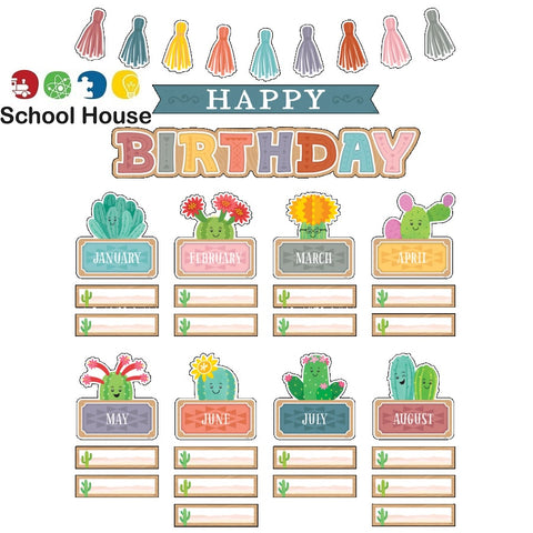 Happy Cactus Crew Birthday Bulletin Board Set – Classroom Birthday Display with Monthly Student Name Labels