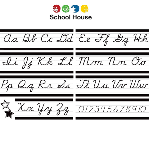Black & White Cursive Mini Bulletin Board Set – Alphabet and Numbers 0–10 Classroom Reference Display
