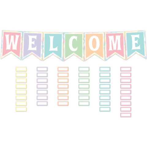 PASTEL POP PENNANTS WELCOME BULLETIN BOARD SET