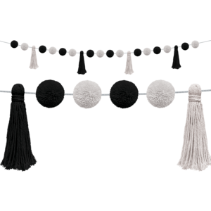 BLACK & WHITE POM POMS & GARLAND
