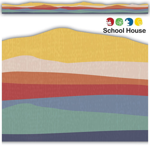 Moving Mountains Horizon Border Bulletin Board Trim – Road Trip Classroom Decor with Camper Vans & Mountains