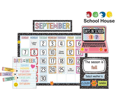 Cool For School Calendar Bulletin Board Set – Classroom Calendar Display with Weather, Seasons & Daily Learning Tools