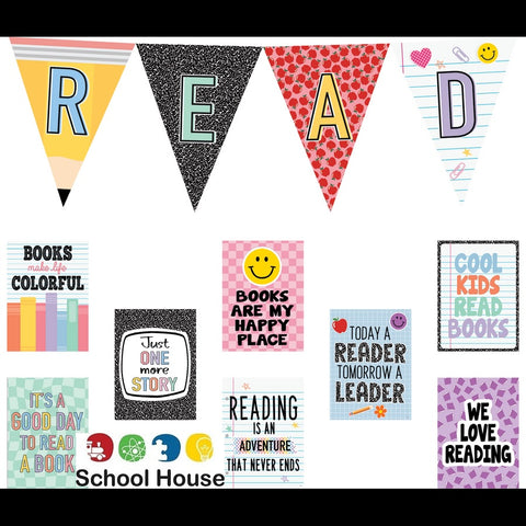 Cool For School Read Pennants Bulletin Board Set – Classroom Reading Corner Decor