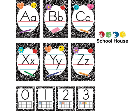 Cool For School Alphabet Bulletin Board Set – Composition Notebook Letter & Number Classroom Display