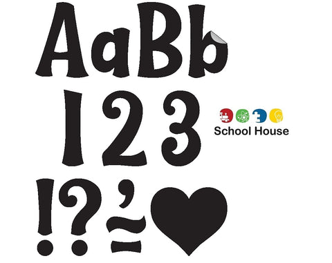 Black 4 Inch Whimsy Self-Adhesive Letters – Removable Classroom Alphabet, Numbers & Spanish Accent Set
