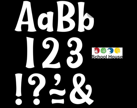 White 4 Inch Whimsy Self-Adhesive Letters – Removable Classroom Alphabet, Numbers & Spanish Accent Set