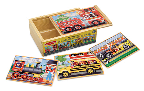 Vehicles In A Box Puzzle:  4 - 12 Piece Puzzles
