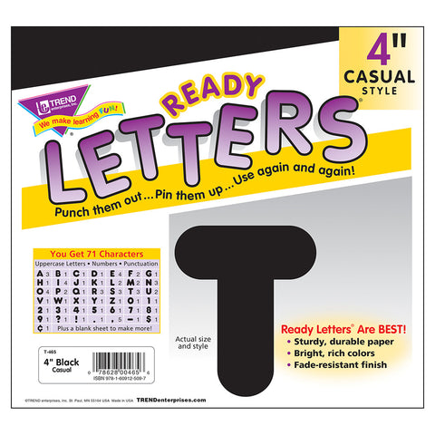 Black 4 Inch Casual Ready Letters