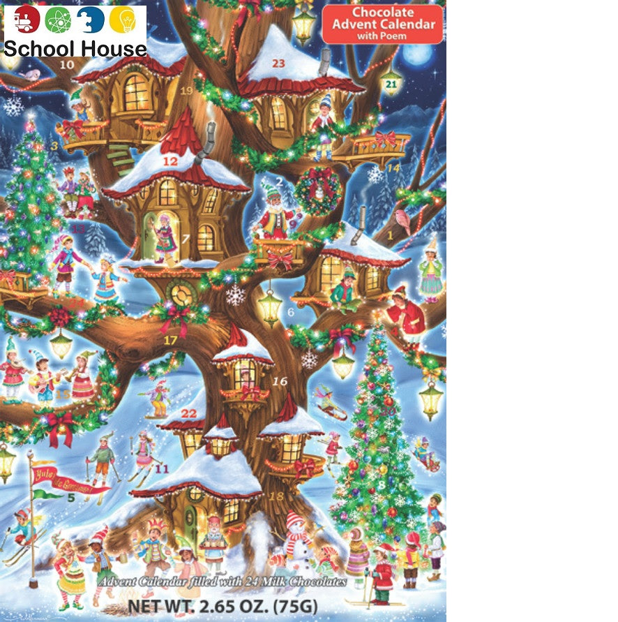 Elves Treehouse Calendar W/ Chocolate School House GB